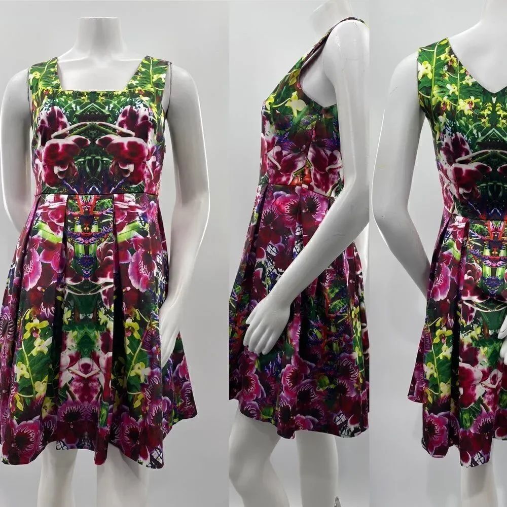 3For$20 Yuni Pink Burgundy Green Flower Print  Dress Size: 2/4
